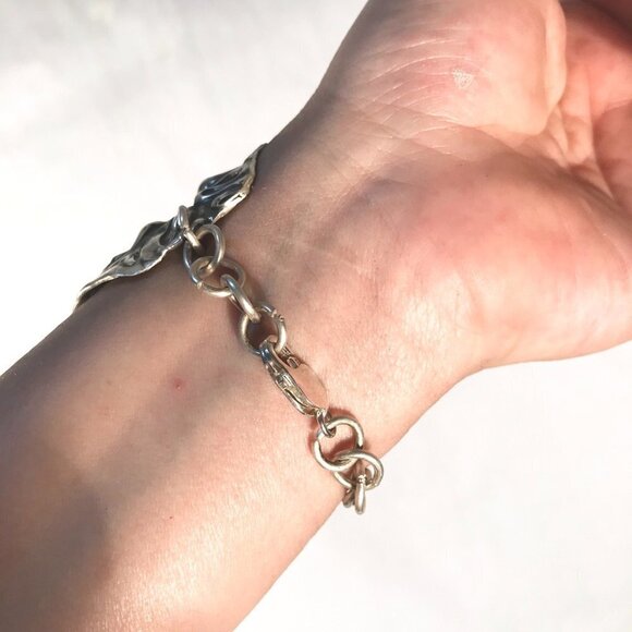 Kissing Cherub Wide Sterling Silver Cuff Bracelet Unger Brothers Angel Putti - Picture 5 of 13